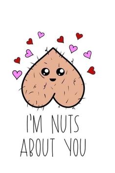 i'm nuts about you with hearts coming out of the top and bottom of it