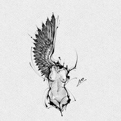 a drawing of a bird with wings on it's back