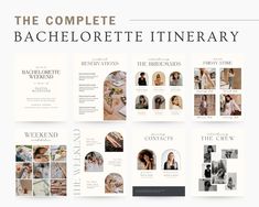 the complete bachelor itinerary is displayed on a white background with black and white photos