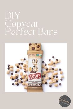 a box of perfect bar with chocolate chips on top and the words, diy copycat