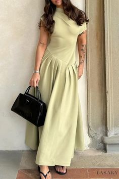 Lasaky - Vacation-Ready Maxi Dresses with Pleated Details and Formal Flair Formal Evening Wear, Line Dresses, A Line Dresses, Simple Chic, Pleated Maxi Dress, Pleated Maxi, Loose Outfit, A Line Gown, Maxi Dress Green