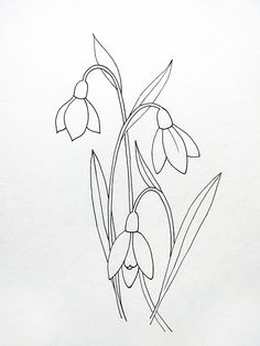 a black and white drawing of some flowers