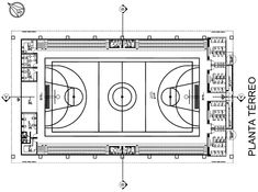 the floor plan for an indoor basketball court with two courts, and three seats on each side