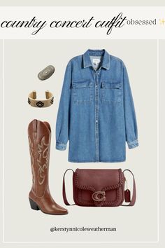 Denim dress outfit  brown boots  Country concert outfit   Follow my shop @kerstynweatherman on the @shop.LTK app to shop this post and get my exclusive app-only content!  #liketkit #LTKSeasonal #LTKfindsunder100 #LTKfindsunder50 @shop.ltk https://liketk.it/4BEaR Denim Dress Outfit, Boots Country, Outfit Brown, Country Concert Outfit, Mini Top, Dress Outfit