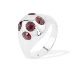 Discover our Collection of Silver Massive Rings with Precious and Semiprecious Stones, and a meaningful story behind. Besides the cool, contemporary design, each ring has a protective stone.  The World of Cherries Ring has 5 Natural Garnets which are associated with the heart charka and the health of your immune system.  Inside the ring there is another natural stone which you’ll see only when the ring is in your hands. This “secret stone” is mounted in opposition with the central stone. For eac Forever Jewelry, Jewelry Ring Box, Mens Jewelry Bracelet, Womens Jewelry Rings, Jewelry Branding, Statement Jewelry, Womens Jewelry Bracelets, Jewelry Sales, Semiprecious Stones