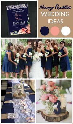 a collage of photos with the words navy blue wedding ideas on it and pictures of bridesmaids