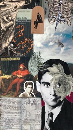 an altered collage of images and text on paper with pictures of people in the background