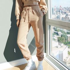 Brand New With Tags High Waist Joggers For Fall, Beige Full-length Athleisure Pants, Winter Athleisure Workwear Pants, Winter Athleisure Work Pants, Full-length Beige Athleisure Pants, Winter Workwear Athleisure Pants, Beige Full Length Athleisure Pants, Fitted High Waist Sweatpants For Winter, Fitted Straight Sweatpants For Winter