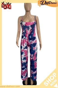 Red Casual Print Split Joint Spaghetti Strap Straight Jumpsuits Non-stretch Spaghetti Strap Jumpsuit For Spring, Summer Printed Stretch Jumpsuits And Rompers, Summer Stretch Printed Jumpsuits And Rompers, Printed Stretch Jumpsuits And Rompers For Summer, Casual Strapless Jumpsuit For Summer Day Out, Summer Multicolor Non-stretch Jumpsuits And Rompers, Casual Spaghetti Strap Jumpsuits And Rompers For Summer, Casual Fitted Strapless Jumpsuit, Trendy Spring Jumpsuit With Spaghetti Straps