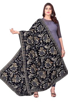 Step into a world of elegance with this exquisitely embroidered royal blue shawl dupatta.  Perfect for a party or wedding, the Paisley and Rose pattern adds a touch of sophistication to any outfit.  Made from luxurious velvet material, this shawl is sure to make you feel like royalty.  Crafted in India, this shawl features intricate detailing and a beautiful blue hue that will make you stand out from the crowd.  Ideal for women, this shawl is the perfect addition to any outfit, whether you're lo Shawl Dupatta, Wedding Party Wear, Blue Shawl, Velvet Shawl, Embroidered Velvet, Velvet Material, Beautiful Embroidery, Rose Pattern, Wedding Wear