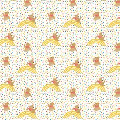 a pattern with cats and rainbows on the ground, all in different colors that appear to be made from polka dots