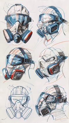 some sketches of different types of helmets