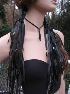 2 Black Leather Ponytail Holder Hair Wrap by Vacationhouse Hair Wrap Extensions, Platinum Wigs, Fringe Hair, Fest Outfits, Human Wigs, Boho Hair, Brunette Balayage Hair, Fringe Hairstyles, Balayage Brunette