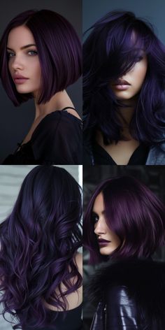 Achieve a stunning makeover with these vibrant and bold midnight purple hair ideas. Perfect for those seeking a dramatic change, midnight purple hair color ideas range from intense, rich shades to softer, more subdued tones. Our comprehensive guide to midnight purple hair ideas will help you navigate through the different options and choose the one that best suits your personality and style, ensuring a head-turning transformation Costumes With Purple Hair, Dark Purple Hair With Black, Short Hair Color Ideas Unique, Deep Purple Hair Color, Hippy Hair, Deep Purple Hair, Purple Black Hair