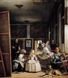 a painting of people in an old fashioned room