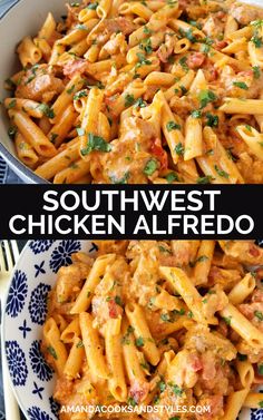 Southwest chicken alfredo pasta Southwest Chicken Alfredo, Southwest Chicken Pasta, Penne Alfredo, Chicken Penne, Easy Pasta Dinner, Chicken Alfredo Pasta, Southwest Chicken, Salad Pasta, Pasta Dinner Recipes