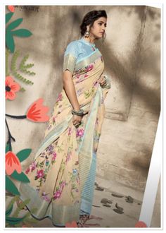 Fantastic silk saree with cotton slub in floral print and lovely Light blue and gold border comes with unstitched blouse piece Sky Blue Saree, Online Shopping Sarees, Floral Saree, Blue Saree, Art Silk Sarees, Gold Border, Readymade Blouse, Digital Print Fabric, Silk Sarees Online