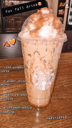 the iced pumpkin latte is ready to be eaten