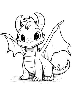 a cute little dragon with big eyes sitting on the ground