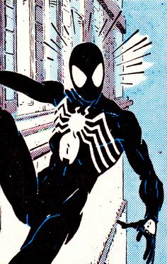 an image of a spider - man in black and white with his hands out to the side