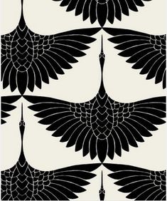 an abstract black and white pattern with large wings