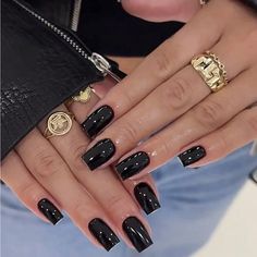 Super Cute And Stylish Ships In 5-10 Business Days Short Cute Square Acrylic Nails, Small Black Acrylic Nails, Black Small Acrylic Nails, Black Short Square Nails Ideas, Black Square Gel Nails, One Solid Color Acrylic Nails, Short Wide Square Nails, Black French Tip Black Women, Medium Square Black Nails