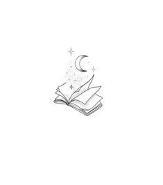 an open book with stars and a crescent on top