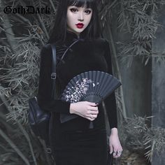 FREE SHIPPING Black Solid Vintage Gothic Dresses Harajuku OG661 Goth Asian Girl, Chinese Goth, Moda Ulzzang, Black Mini Dress Party, Dress Streetwear, Plaid Jacket Women, Harajuku Women, Goth Outfit, Nature Dress