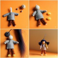 four different pictures of dolls made to look like people