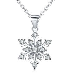 PRICES MAY VARY. Snowflake Elegance: Made from genuine 925 sterling silver, this necklace features a meticulously designed snowflake pendant. The intricate details mirror the uniqueness of each snowflake in nature, creating a stunning symbol of winter's allure. Snowflake Pendant: height:0.66 inch Wide:0.5 inch ,Chain Length:18"+2"Extension chain Adorned with dazzling white cubic zirconia stones, this necklace shines with the brilliance of freshly fallen snow. The stones are carefully set to catc Silver Snowflake Necklace For Anniversary, Christmas Silver Cubic Zirconia Necklace, Silver Snowflake Necklace With Cubic Zirconia, Silver Cubic Zirconia Snowflake Necklace, Silver Cubic Zirconia Necklaces For Christmas, Silver Snowflake Necklace For Holiday, Winter White Sterling Silver Necklaces, White Cubic Zirconia Snowflake Necklace, Silver Clavicle Chain Necklace For Christmas