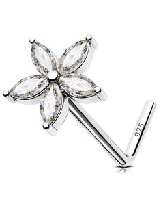 PRICES MAY VARY. Premium 925 Sterling Silver: This L-shaped nose stud is made from high-quality 925 sterling silver, ensuring both durability and a sophisticated look, bar length: 6mm. Delicate Flower Design: The nose stud features a charming small flower design, which adds a touch of femininity and elegance to your appearance. Sparkling Zirconia Center: The flower is adorned with brilliant cubic zirconia , providing a subtle sparkle that enhances the overall aesthetic. L-Shaped Design for Secur Cute Nose Piercing Jewelry, Flower Nose Piercing, Small Flower Design, Silver Nose Stud, Cute Nose Piercings, Nose Piercing Jewelry, Body Jewelry Piercing, Nose Hoop, Nose Rings