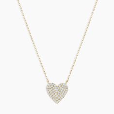 An array of dazzling pavé diamonds illuminates this 14k gold heart necklace. This is the perfect gift for Mom or for a loved one. Product Details 0.358 total carat weight Fifty-four 0.9mm and four 1 mm round GH SI1-SI3 diamonds 14k solid gold 15" chain + 2" extender. Adjustable in 1" increments 15" - 17" Pavé heart measures 10 mm by 10 mm Spring ring closure | Diamond Pavé Heart Necklace in Gold, Women's in 14k gold by Fine Gold Heart-shaped Brilliant Cut Diamond Necklace, Luxury Heart Cut Necklace With Pave Setting, Gold Heart Necklace With Single Cut Diamonds, Luxury Heart Cut Necklaces With Pave Setting, Luxury Heart-shaped Brilliant Cut Diamond Necklace, Fine Jewelry 14k Gold Heart Pendant Diamond Necklace, 14k Gold Heart Pendant Diamond Necklace, Luxury Diamond Heart-shaped Necklace, Diamond Heart Pendant Necklace Fine Jewelry