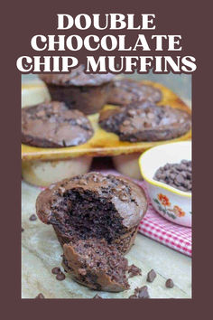 double chocolate chip muffins with text overlay