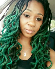 Green Locs Black Women, Dreadhead Styles, Coloured Locs, Color Dreads, Jah Locs, Green Braids