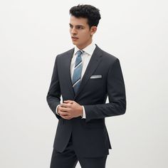 Men's Dark Grey Suit - The Groomsman Suit Three Piece Suit Mens Wedding, Dark Grey Suits, Three Piece Suit Mens, Dark Grey Suit, Dark Grey Dress Pants, Mens Work Outfits, Grey Suit Men, Dark Gray Suit, Charcoal Gray Suit