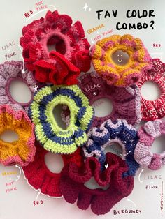 several crocheted hair ties are arranged in a circle