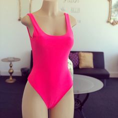 Can Be Worn As Bodysuit Or Swimsuit! Fitted Summer Bodysuit For Night Out, Trendy Fitted Summer Leotard, Neon Pink Bodysuit, Pink Bodysuit, Neon Pink, Pink Ladies, Neon, Womens Tops, Pink