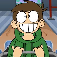 a cartoon character holding a cell phone in front of his face and smiling at the camera