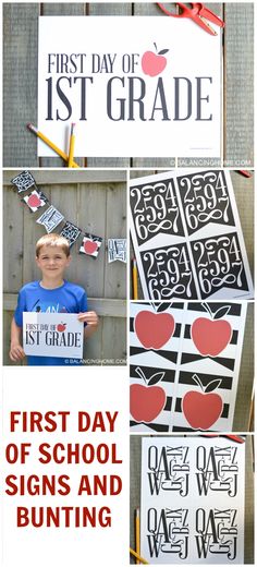 the first day of school signs and bunting are great for kids to use in their classroom