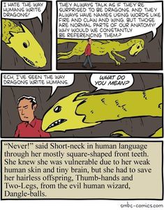 a comic strip with an image of a man in red shirt next to a yellow lizard