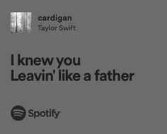 i knew you leavein'like a father by cardigan taylor swifft