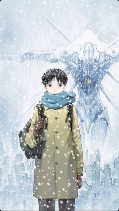 an anime character standing in the snow