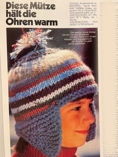 an advertisement for a knitted hat with a child's face