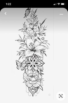 a black and white tattoo design with flowers