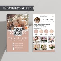 a floral florist gift voucheron is displayed on a white and pink background