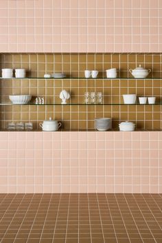 Pink and Yellow Tile with Shelving Indoor Tile, House Tiles, Square Tile, Porcelain Flooring, Wall And Floor Tiles, Stone Tiles, Design Solutions