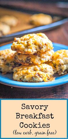 a stack of cookies sitting on top of a blue plate