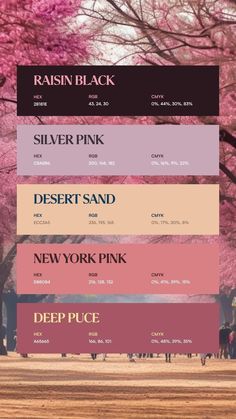 the color scheme for this website shows different colors and font styles, including pinks, blue