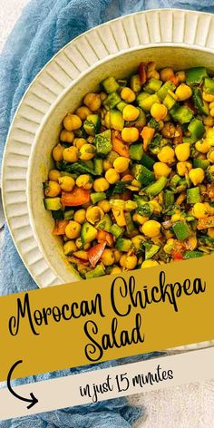 Moroccan chickpea salad in a white bowl. Moroccan Chickpea Salad, Moroccan Chickpea, Rainbow Veggies, Main Salad, Lentils Beans, Satisfying Salads, Chickpea Salad Recipes, Dry Chickpeas, Moroccan Spices