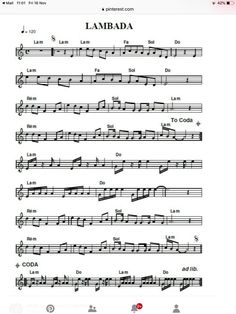 sheet music with the words lambada on it